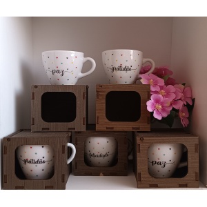 Xícara de Café Decorada + Caixinha de Madeira