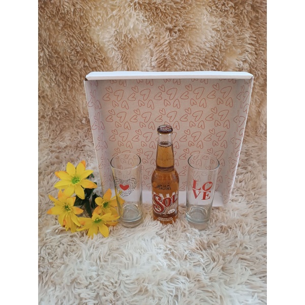 Kit Presente: Contém 2 Copos de Vidro para Drink 320ml + 1 Cerveja Long Neck