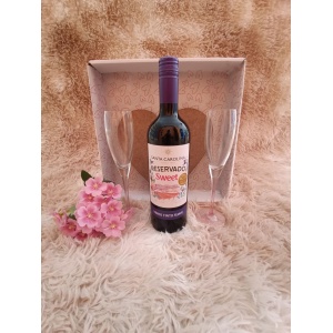 Kit Presente: Contém 2 Taças Cristal para Vinho 135ml + 1 Garrafa Vinho 750ml