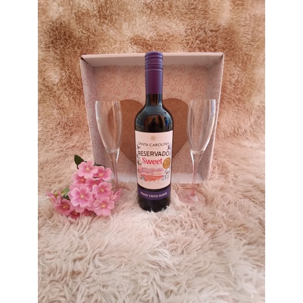 Kit Presente: Contém 2 Taças Cristal para Vinho 135ml + 1 Garrafa Vinho 750ml