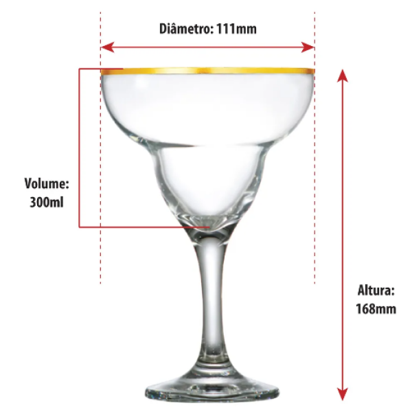 Taça de Vidro com Filete de Ouro Margarita para Drink 300ml - Image 3