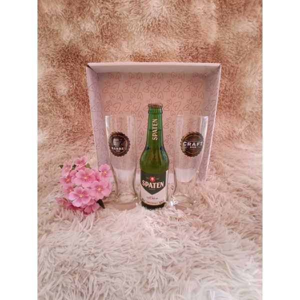 Kit Presente: Contém 2 Copos de Vidro para Cerveja 400ml + 1 Cerveja Long Neck