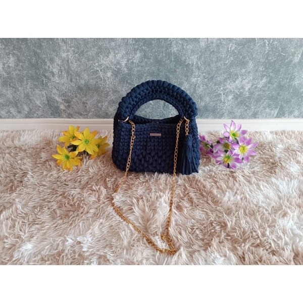 Bolsa Média Luxo em Crochê com Fios de Malha - Image 8