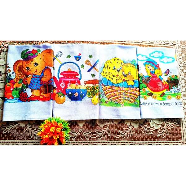Kit Presente: Pano de Prato Sarja Estampado | Kit com 10 unidades 45cmX74cm - Grande