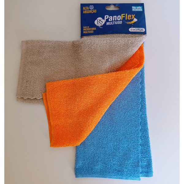 Kit 3 Panos de Microfibra 30x30cm Cores Limpeza ou Pia