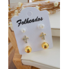 Brinco Folheado a Ouro Perola Crucifixo Bolinha