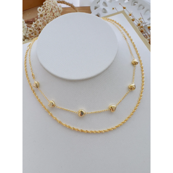 Choker Folheada a Ouro Dupla Coração